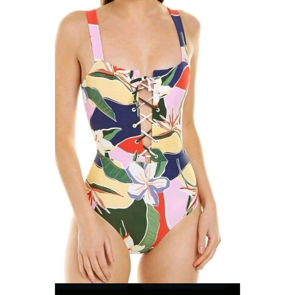 Onia Women's Tropical Floral Lace-Up One-Piece Swimsuit - Size Medium